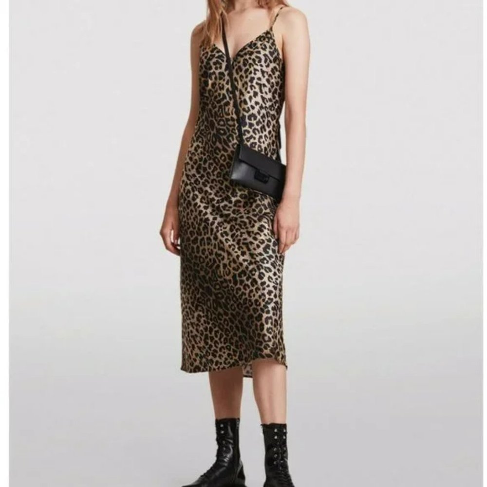 All Saints Hera Leppo Dress Spaghetti Straps Leopard Print Size Small NWOT